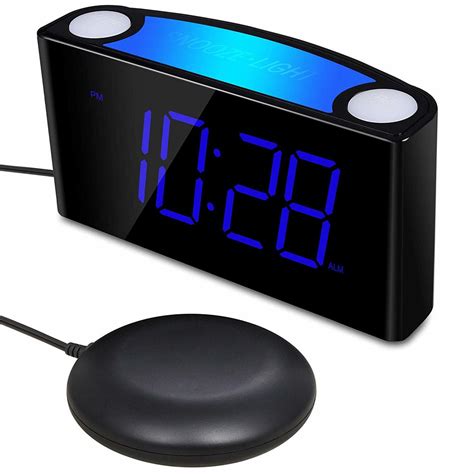 Large Digital Loud Alarm Clock With Bed Shaker And 7 Color Nightlights