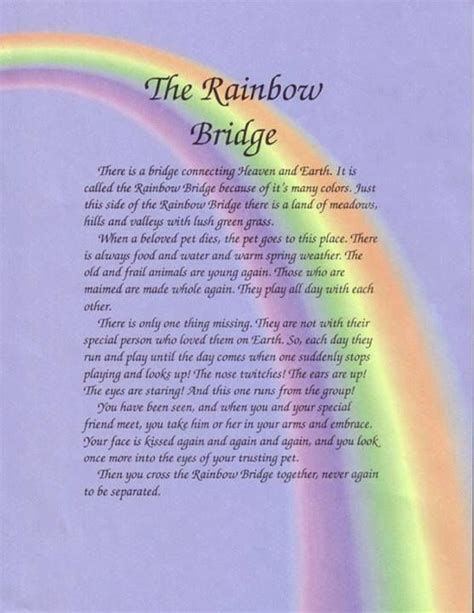 Free Printable Rainbow Bridge Poem Pdf Rainbow Bridge