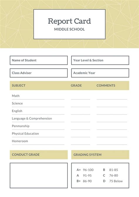 Middle School Report Card Template Great Templates