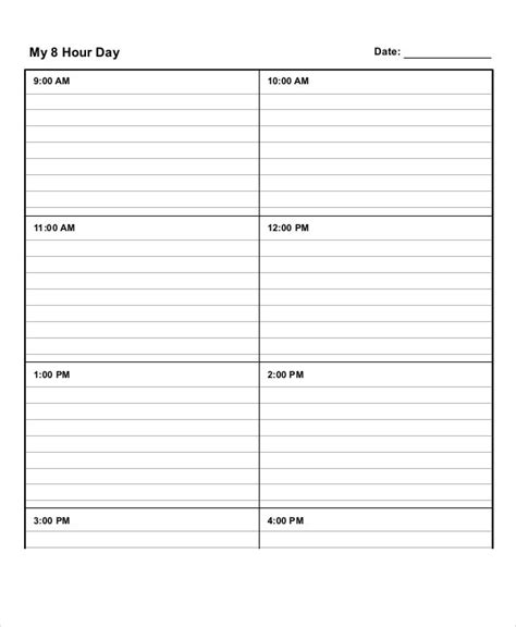 Daily Schedule Template Printable