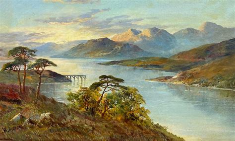 Francis E Jamieson Antique Scottish Highlands Oil Painting Sunset