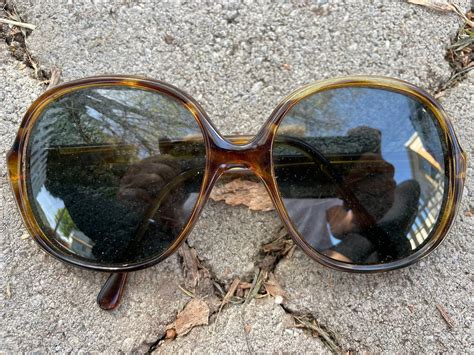 60s 70s Vintage Sunglasses Brown Tortoiseshell Plastic Frames Blue Tinted Lens Eyeglasses Big