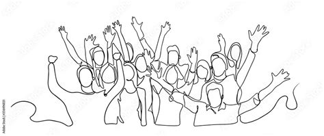 Vetor Do Stock Continuous Line Drawing Of Happy Cheerful Crowd Of People Cheerful Crowd