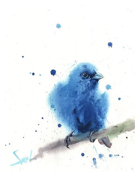 Indigo Bunting Bluebird Painting Watercolor Bird Art Print By Etsy