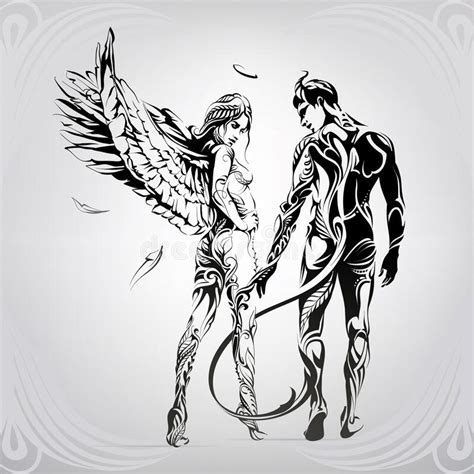 Angel And Demon In A Floral Ornament Vector Illustration Stock Vector