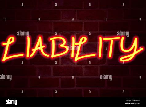 Liability Neon Sign On Brick Wall Background Fluorescent Neon Tube Sign On Brickwork Business