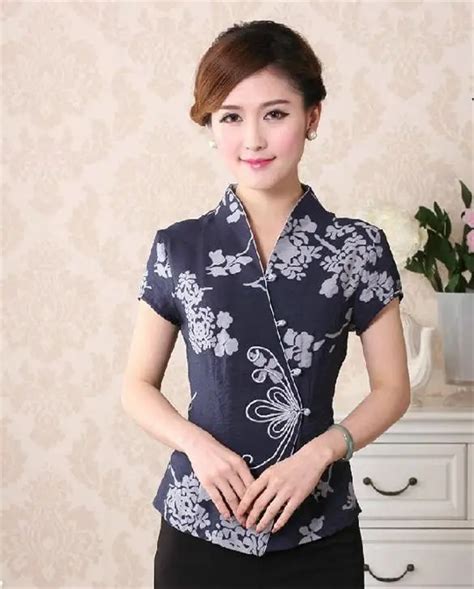 navy blue chinese women s clothing cotton blouses shirt tops size m l xl xxl xxxl 4xl t2331