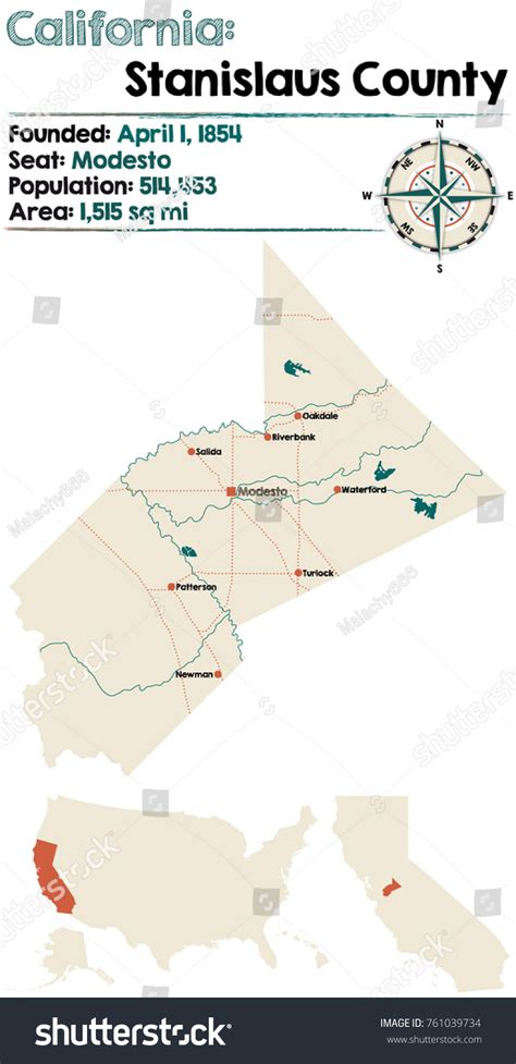 Large Detailed Map Stanislaus County California Vector Có Sẵn Miễn