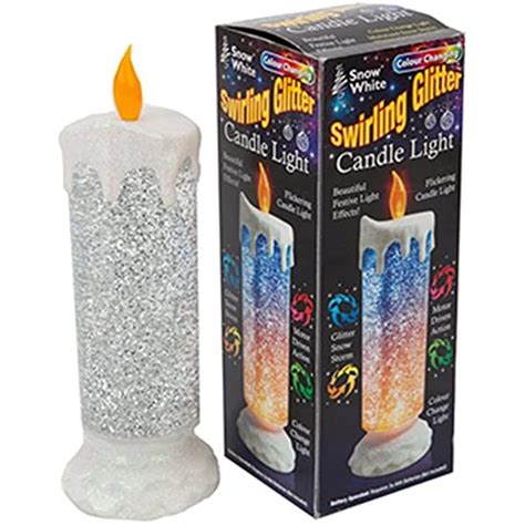 Colour Changing Candle Swirling Glitter Snow Led Light Bright T Xmas