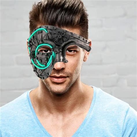 Funpa Mens Cool Mask Halloween Party Half Face Light Up Vintage