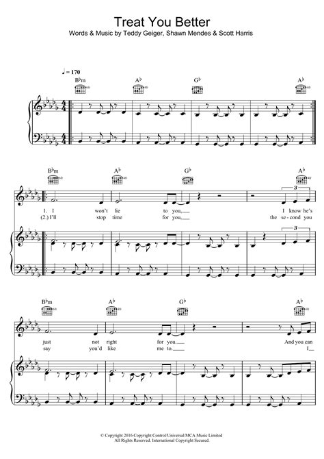 Download Shawn Mendes Treat You Better Sheet Music Notes That Was