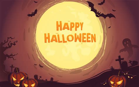 Download Wallpapers Happy Halloween Moon Night Pumpkin Bat