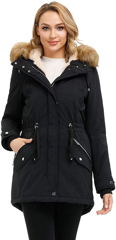royal matrix women s warm winter parka coat hooded sherpa lined winter jacket with zip pockets