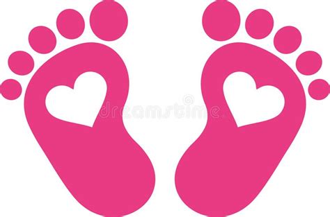 Pink Baby Foot Print With Hearts Stock Vector Illustration Of