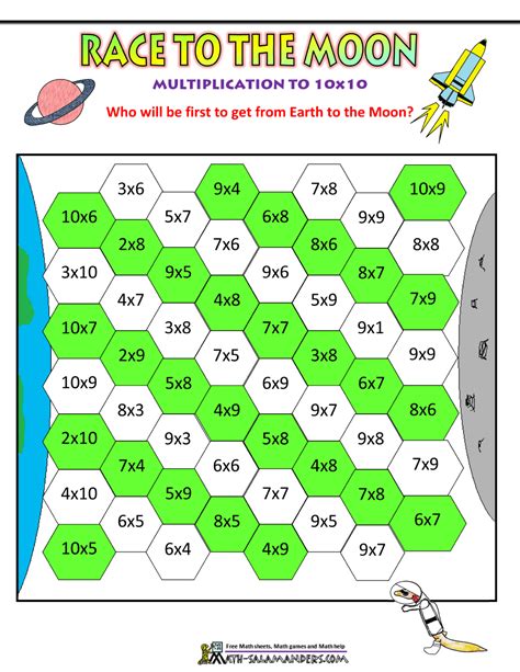 Math Multiplication Games Race To The Moon Multiplication To 10x10