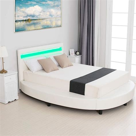 Mecor Modern Upholstered Round Platform Bed With Led Light Headboard