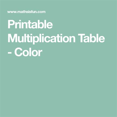 Printable Multiplication Table Color In 2022 Multiplication Table