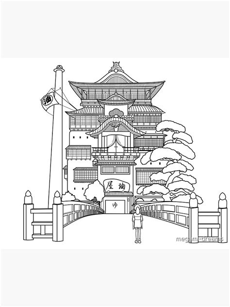 Spirited Away Bathhouse With Chihiro But A Simple Line Drawing Poster For Sale By Megami