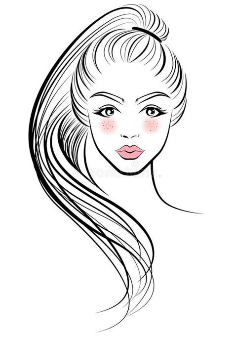 Illustration Of Women Ponytail Hair Style Icon Logo Women Face Stock