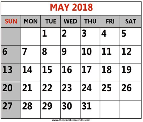 May 2018 Printable Calendars