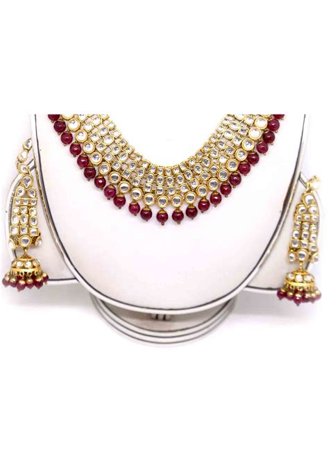 Biye Bazaar Gold Plate Kundan Pearl Necklace Set