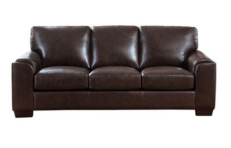 Top grain leather on all seating areas, arms rests and the front rail with split grain leather on the sides and back; Suzanne Full Top Grain Dark Brown Leather Sofa