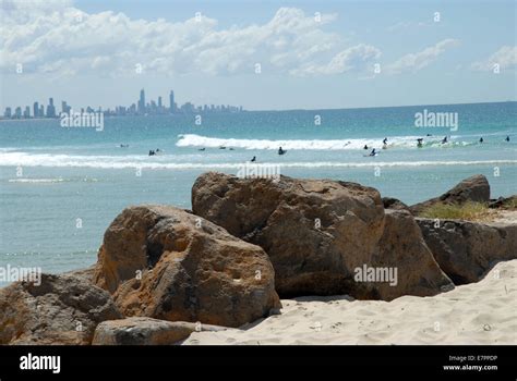 View Of Surfers From Snapper Rocks Currumbin Gold Coast Queensland