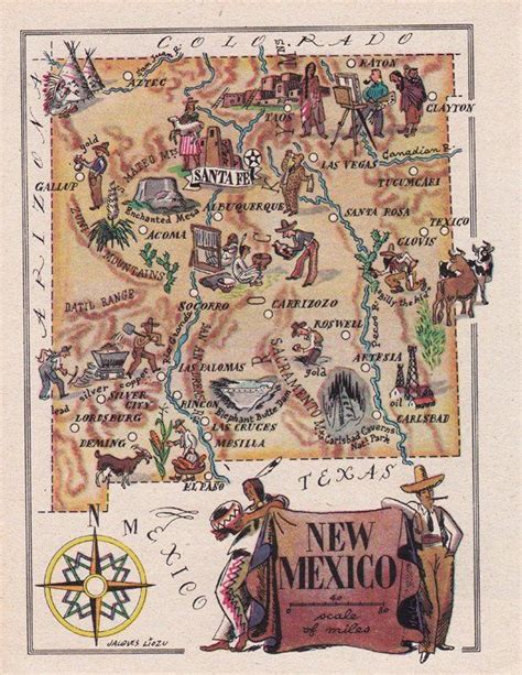 Map Of New Mexico From 1946 By French Artist Jacques Liozu Etsy New