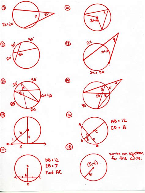 Geometry Segments In Circles Worksheet Answers Sewlati