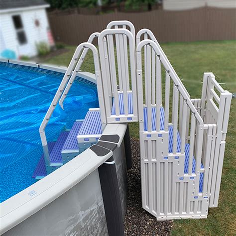 Confer Entry System For Above Ground Pools White Frame W Blue Steps