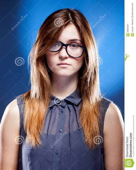 Disappointed Young Woman With Nerd Glasses Confused Girl Stock Image