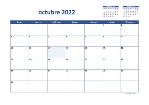 Calendario Octubre 2022