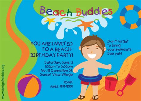 Free online music invitation psd template. Free Exclusive Kiddie Beach Party Birthday Vector ...