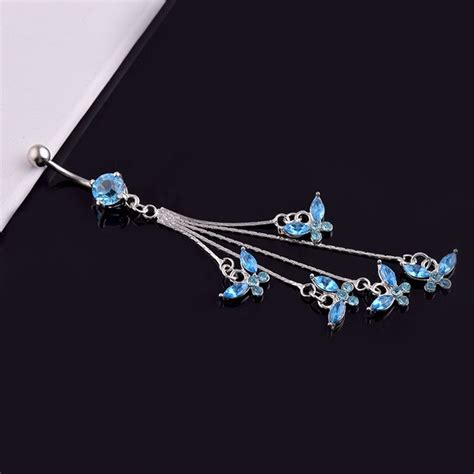 14g 316l Surgical Steel Sexy Butterfly Rhinestone Dangle Navel Belly Button Ring In 2022 Belly