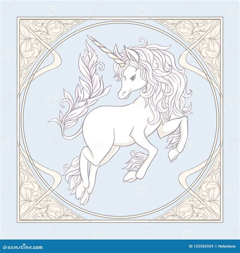 Unicorn And Fantastic Vintage Flowers Vector Illustration Stock Vector