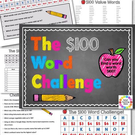 💰 The 100 Word Challenge 💰 Relief Teaching Ideas Facebook