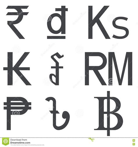 Set Of Southeast Asia Countries Currencies Symbols Stock Vector
