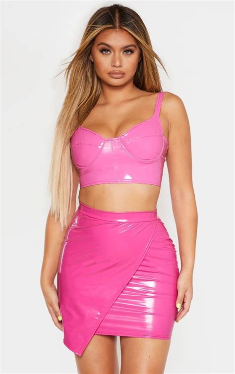 hot pink vinyl wrap mini skirt hot pink skirt pink leather skirt mini skirts