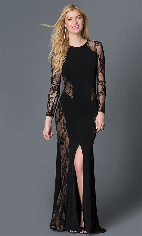 Black Lace Illusion Long Sleeve Dress Promgirl