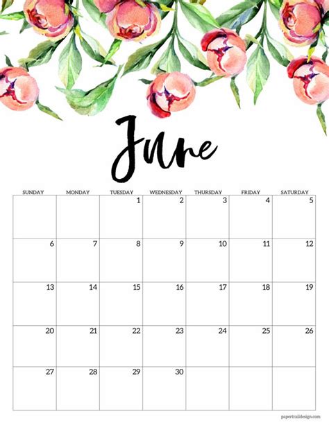 Free Printable Calendar 2021 Floral Paper Trail Design Free