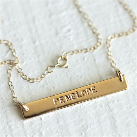 14 Inch “renly” 14k Gold Bar Necklace Gold Bar Necklace Personalized Key Pendant Necklace