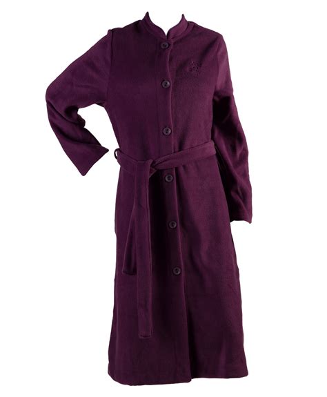 Dressing Gown Womens Button Up Soft Polar Fleece Traditional House Coat