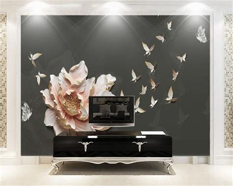 Beibehang 3d Wallpaper Stereo Relief Butterfly Love Butterfly Peony