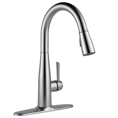 Shut off the cold and hot water valves under the sink. Delta Essa Single-Handle Pull-Down Sprayer Kitchen Faucet ...