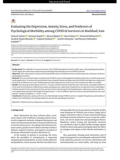 pdf evaluating the depression anxiety stress and predictors of psychological morbidity