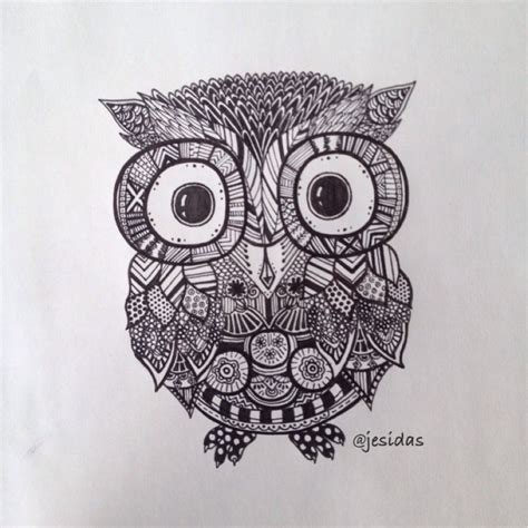 Cute Zentangle Black And White Owl Design Black And White Owl Drawing