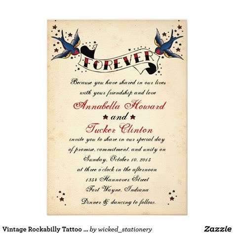 Formal wedding invitations for your 2021 wedding. Vintage Rockabilly Tattoo Wedding Invitation | Zazzle.com | Wedding tattoos, Rockabilly wedding ...