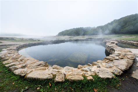 Natural Roman Baths Outdoors With Hot Steam And Thermal Water Stock