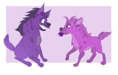 Two Cartoon Animals Facing Each Other On A Purple Background One Is