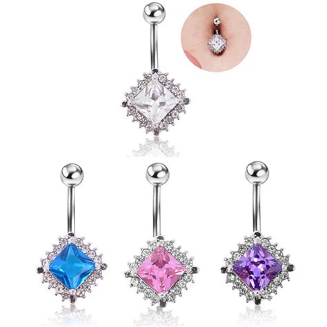 1pc Fashion Cz Crystal Stone Belly Button Rings Pircing Surgical Steel Belly Bars Belly Rings